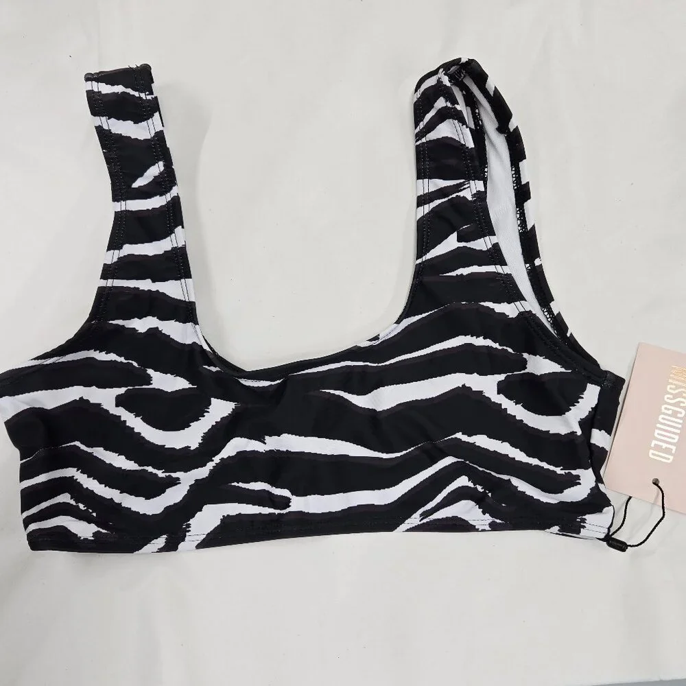 NEW ASOS Missguided Mix & Match Scoop Neck Bikini Top Zebra Print SZ 8 MSRP $20 - Picture 4 of 8